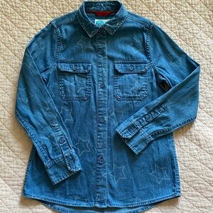 Boden Blue Denim Shirt with Star Pattern